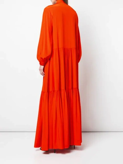 Shop Tibi Ruffle Dress With Tie Neck In Orange