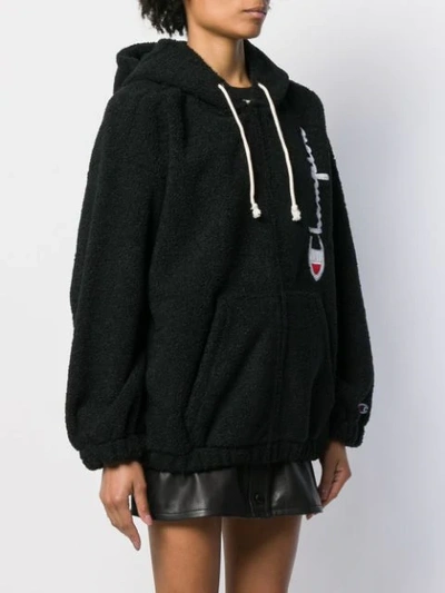 Shop Champion Textured Zip-up Hoodie In Black