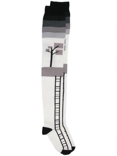 Shop Marni Over The Knee Landscape Socks In Mxw02 Natural White