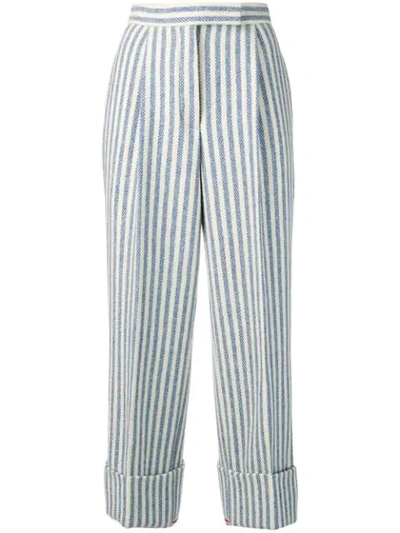 Shop Thom Browne University Stripe Heel Guard Trouser In 480 Light Blue