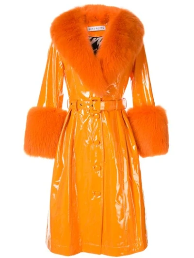 Shop Saks Potts Foxy Lined Wet Look Coat In Orange