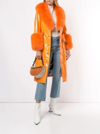 Shop Saks Potts Foxy Lined Wet Look Coat In Orange