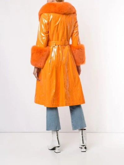 Shop Saks Potts Foxy Lined Wet Look Coat In Orange