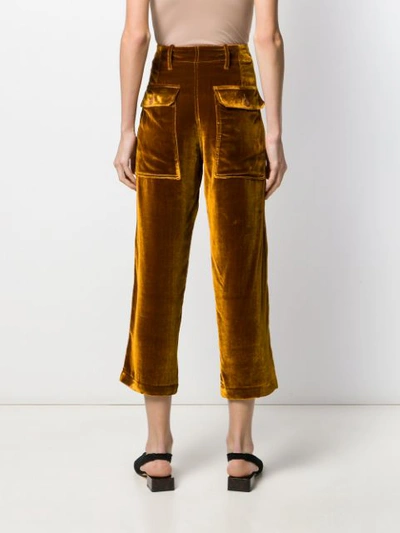 Shop Jejia Velvet Cropped Trousers In Gold