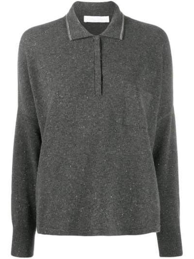 Shop Fabiana Filippi Oversized Knit Polo Shirt In Grey