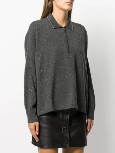 Shop Fabiana Filippi Oversized Knit Polo Shirt In Grey