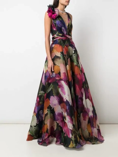Shop Marchesa Floral Patterned Gown In Multicolour