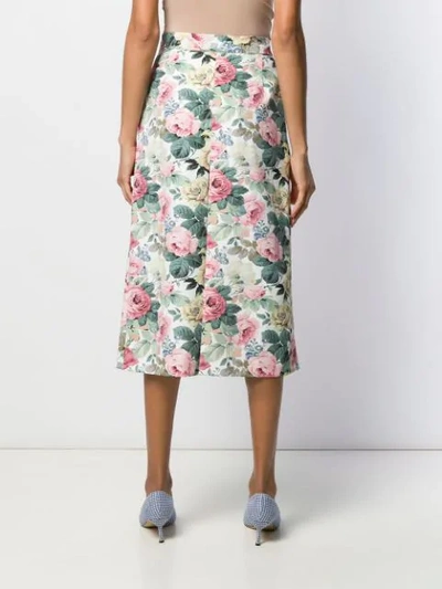 Shop Vivetta Rose Print Pleated Skirt In White