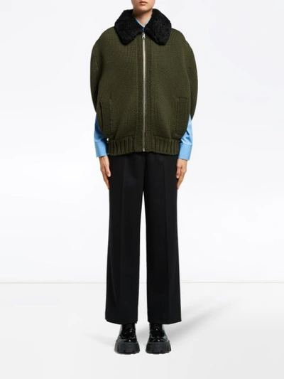 Shop Prada 'cordonnet' Cardigan In F0161 Military Green
