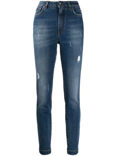 Shop Dolce & Gabbana Distressed High-rise Skinny Jeans In Blue