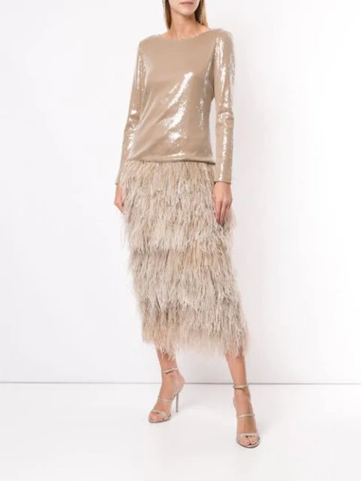 Shop Alison Brett Feather-embellished Sequined Top In Brown