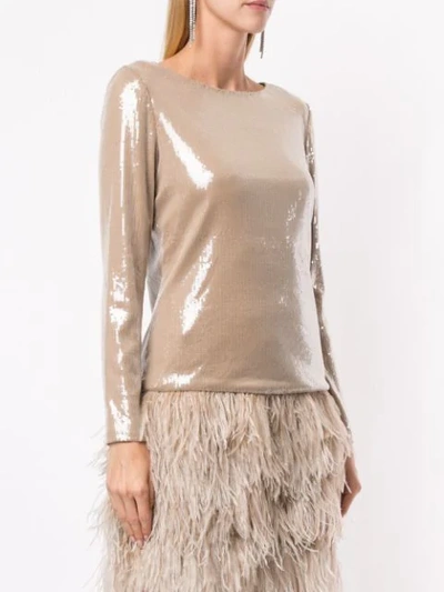Shop Alison Brett Feather-embellished Sequined Top In Brown