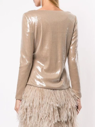 Shop Alison Brett Feather-embellished Sequined Top In Brown