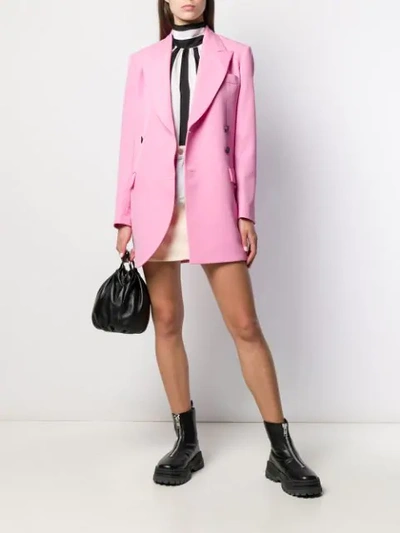 Shop Msgm Longline Double Breasted Blazer In Pink