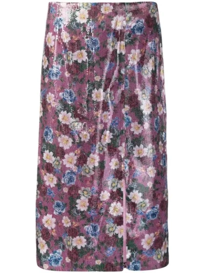 Shop Erdem Floral Sequined Skirt In Purple