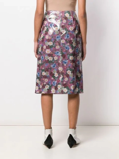 Shop Erdem Floral Sequined Skirt In Purple