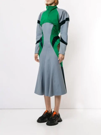 Shop Kiko Kostadinov Colour-block Flared Dress In Blue
