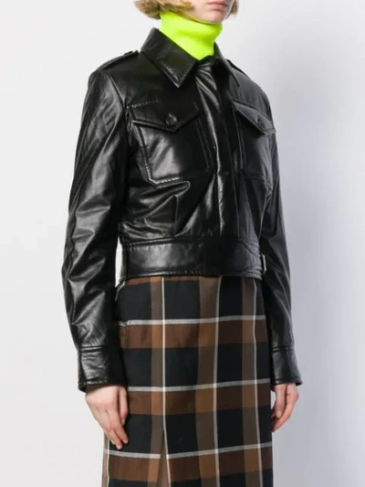 Shop Helmut Lang Cropped Leather Jacket In Black