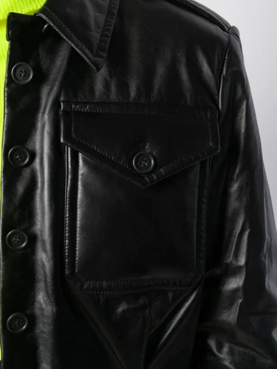 Shop Helmut Lang Cropped Leather Jacket In Black