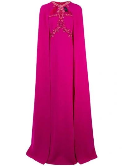 Shop Marchesa Notte Beaded Embroidered Cape Gown In Pink