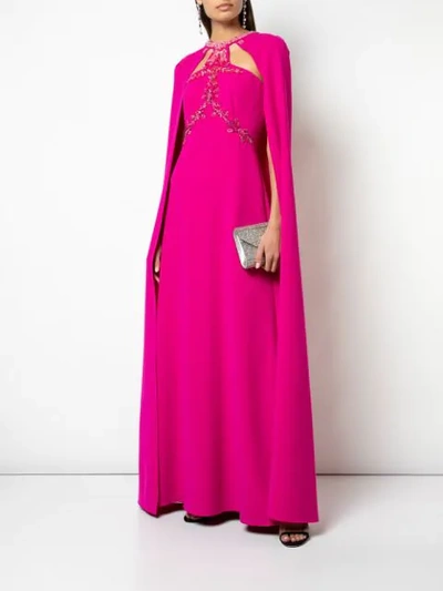 Shop Marchesa Notte Beaded Embroidered Cape Gown In Pink