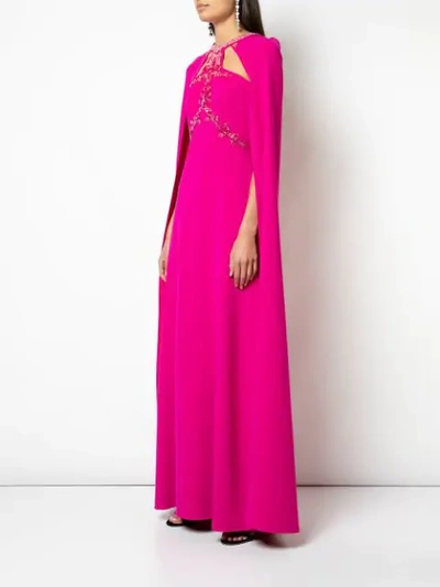 Shop Marchesa Notte Beaded Embroidered Cape Gown In Pink