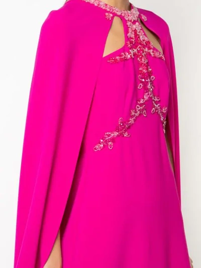 Shop Marchesa Notte Beaded Embroidered Cape Gown In Pink