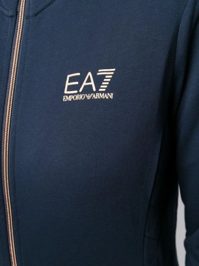 Shop Ea7 Zipped Logo Hoodie In Blue
