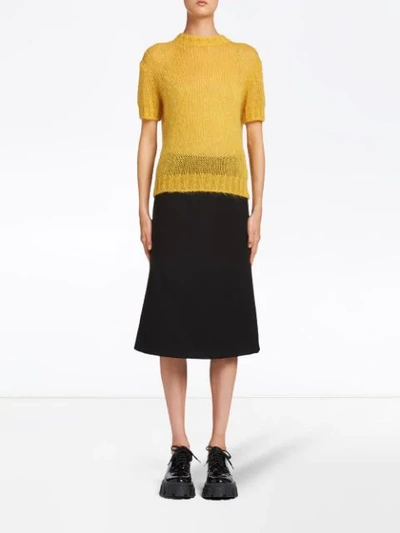 Shop Prada Sheer Knitted Top In F0010 Yellow