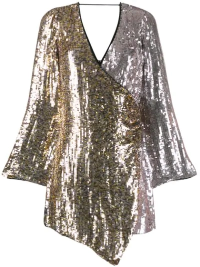 Shop Pinko Two-tone Sequin Wrap Dress In Silver