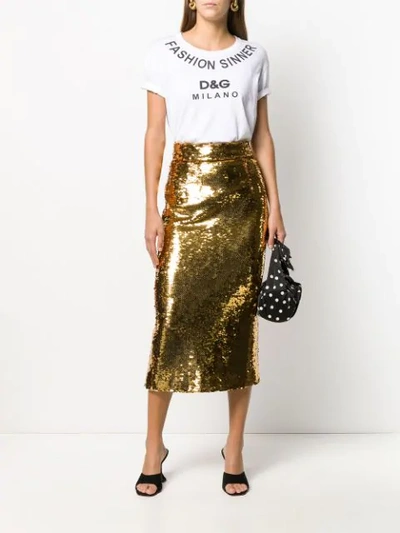 Shop Dolce & Gabbana Sequin-embellished Pencil Skirt In Yellow