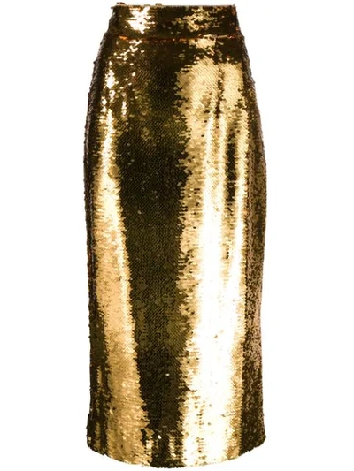 Shop Dolce & Gabbana Sequin-embellished Pencil Skirt In Yellow