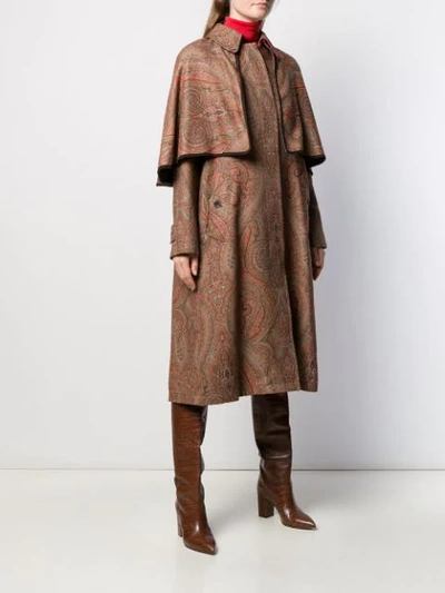 Shop Etro Paisley Print Cape Coat In Brown