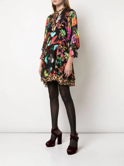 Shop Alice And Olivia Multi-print Tie Neck Dress In Butterflies/combo