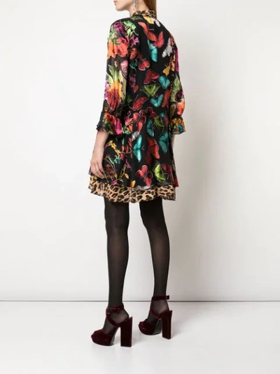 Shop Alice And Olivia Multi-print Tie Neck Dress In Butterflies/combo