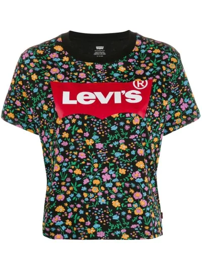 Shop Levi's Logo Floral Print T-shirt In Black