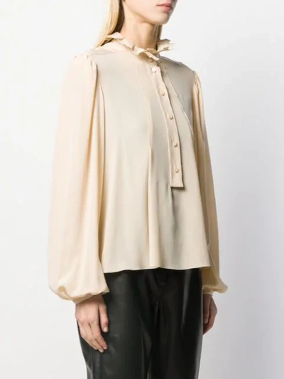 Shop Chloé Embroidered Ruffled Blouse In Neutrals