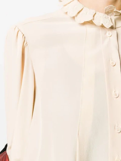 Shop Chloé Embroidered Ruffled Blouse In Neutrals