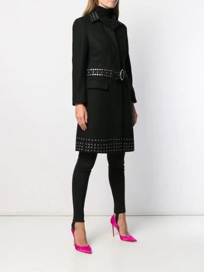 Pre-owned Moschino 2000's Studded Midi Coat In Black