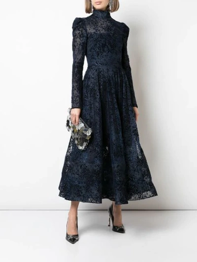 Shop Christian Siriano High-neck Lace Dress In Blue