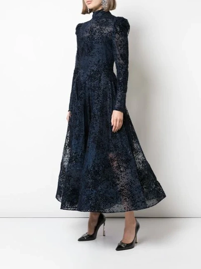 Shop Christian Siriano High-neck Lace Dress In Blue