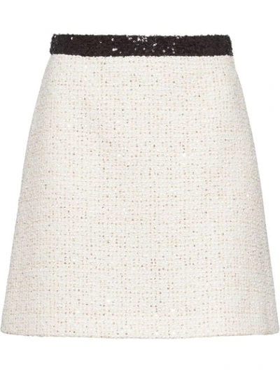 Shop Miu Miu Sequinned Tweed Skirt In White