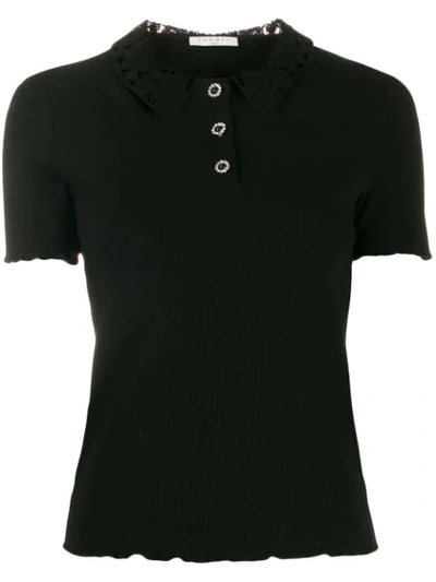 Shop Sandro Lace Collar Ribbed Top In Noir