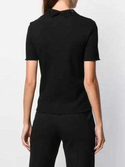 Shop Sandro Lace Collar Ribbed Top In Noir