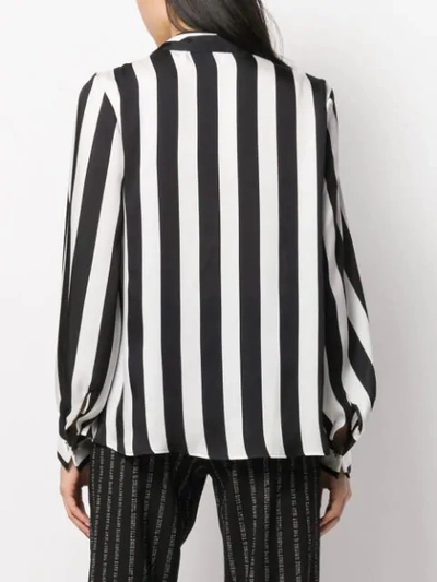 Shop Msgm Pussy Bow Striped Blouse In Black