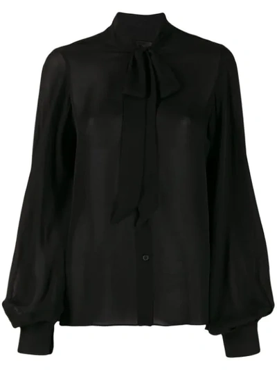 Shop Nili Lotan Pussy-bow Loose-fit Blouse In Black