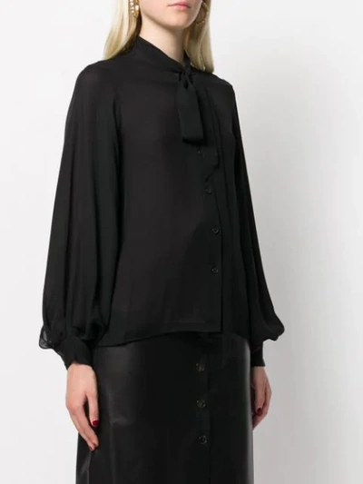 Shop Nili Lotan Pussy-bow Loose-fit Blouse In Black