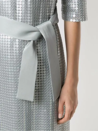 Shop Gloria Coelho Sequins Belted Dress In Silver