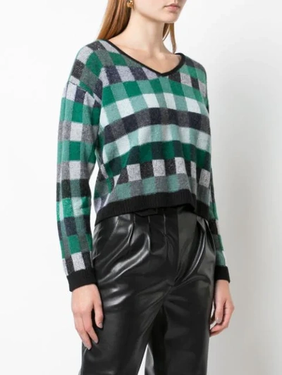 Shop The Elder Statesman Cropped Check Knit Sweater In Green