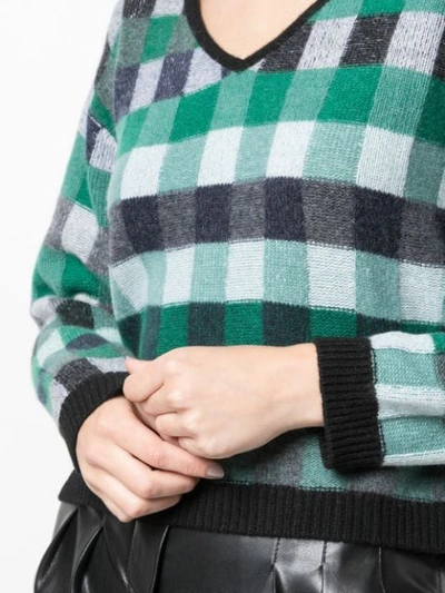 Shop The Elder Statesman Cropped Check Knit Sweater In Green